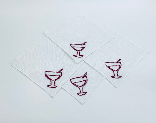 Cocktail Napkins:Embroidered Cups